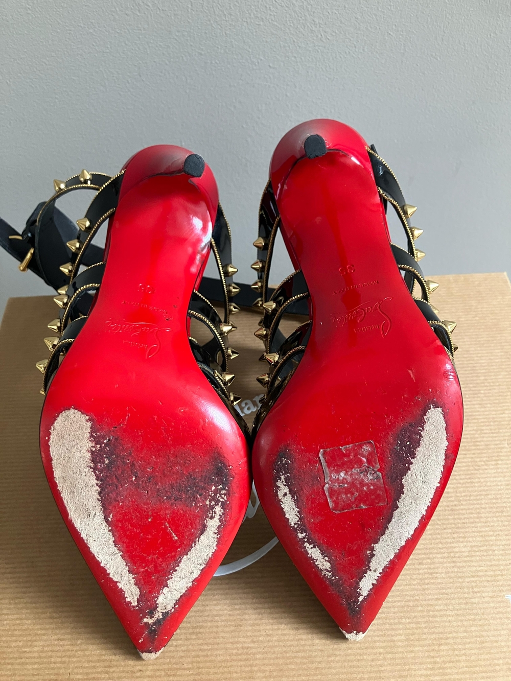Christian Louboutin Leopard Pointed Studded Strap Pump - Black & Brown - Picture 7 of 7